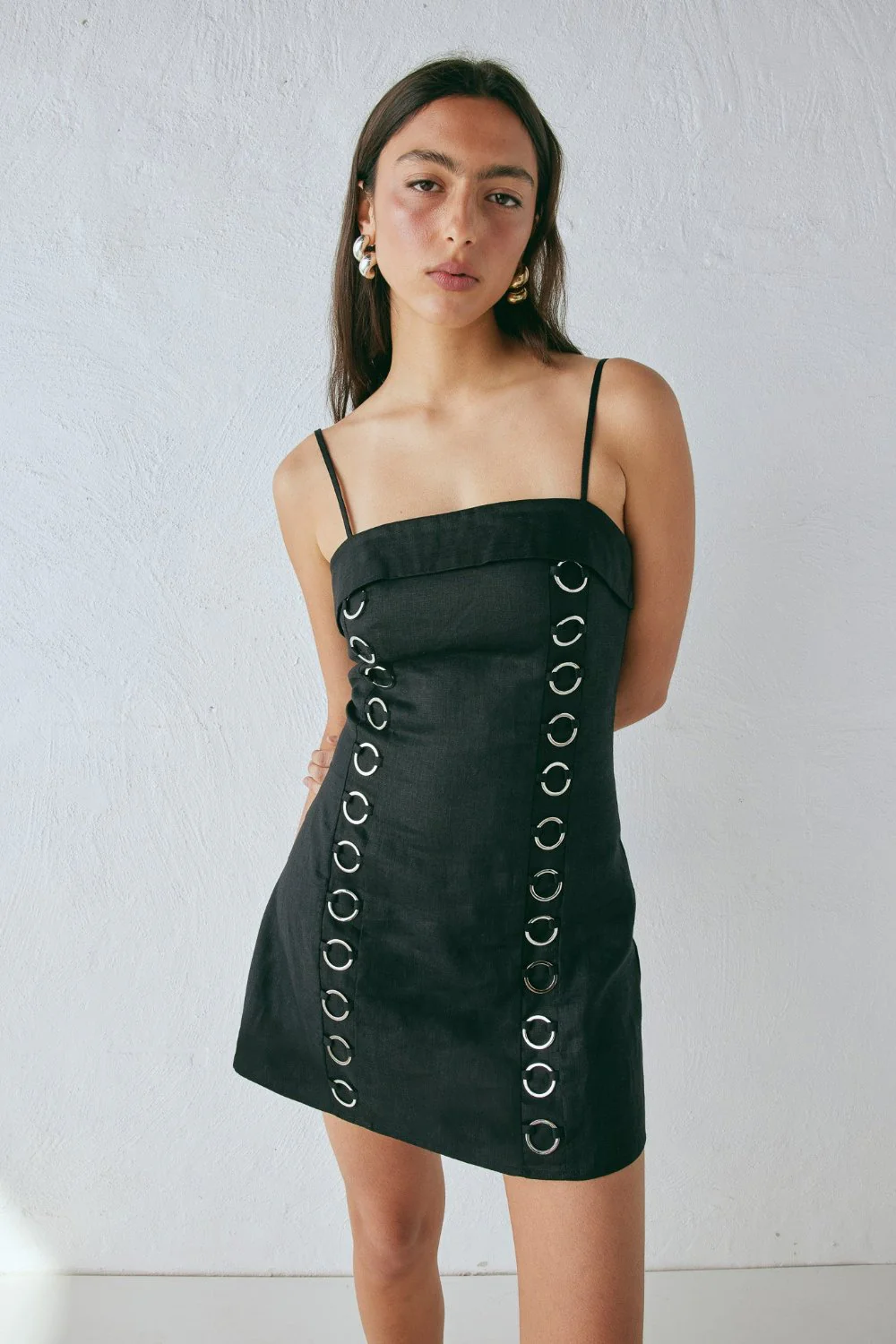 Alessa Linen Mini Dress Black