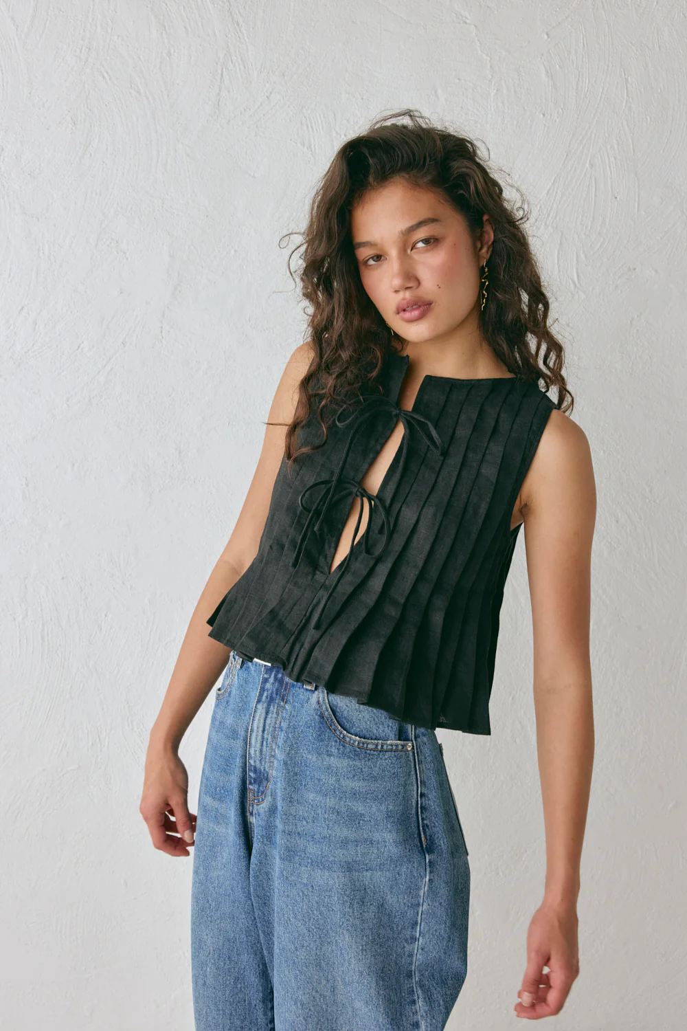 Valeria Linen Top Black