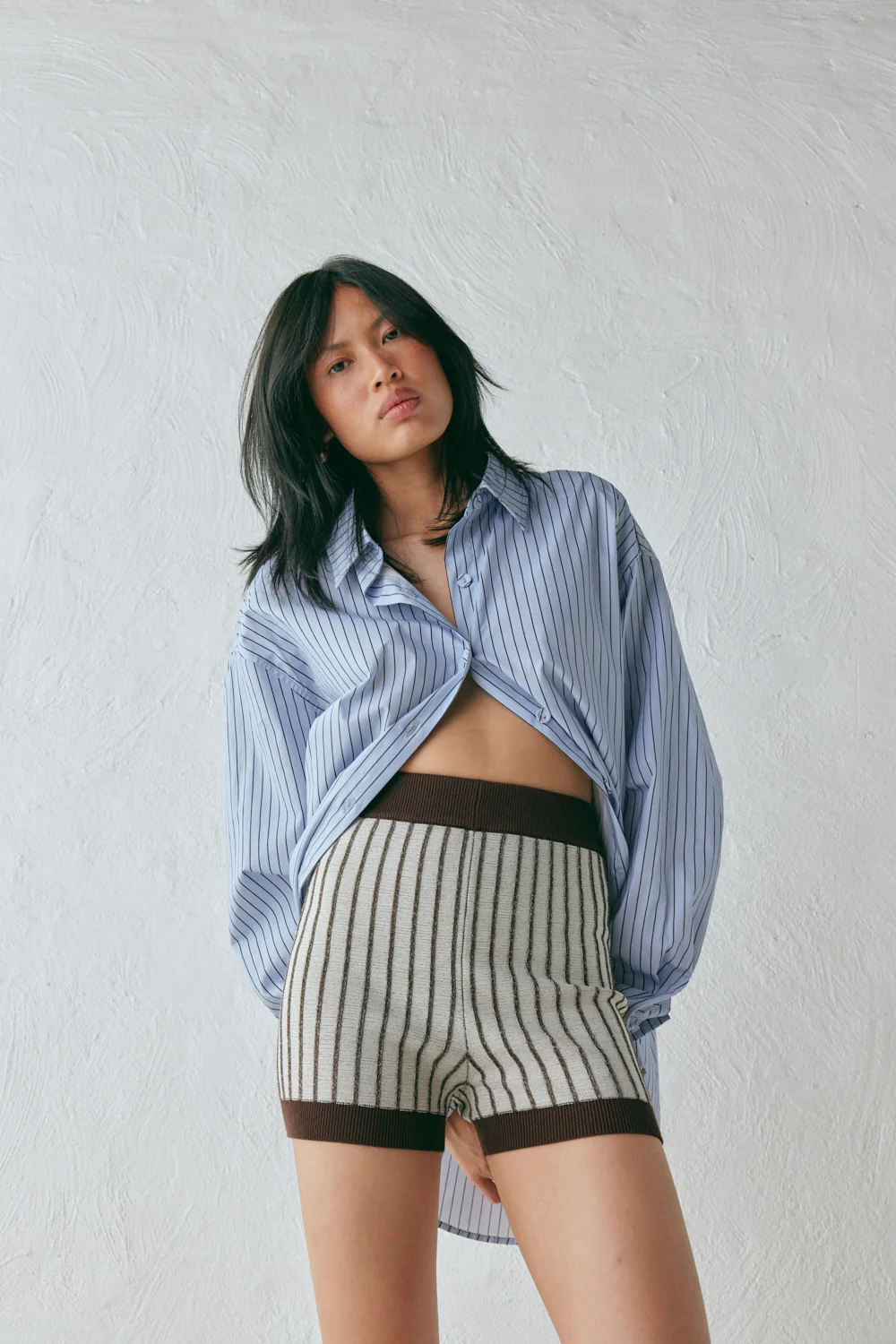 Ploy Knit Shorts Brown Stripe
