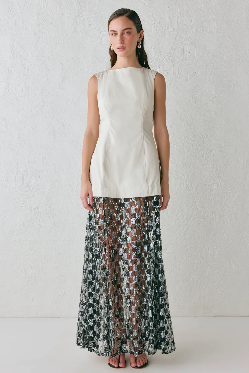Robbie Sequin Maxi Dress Cream