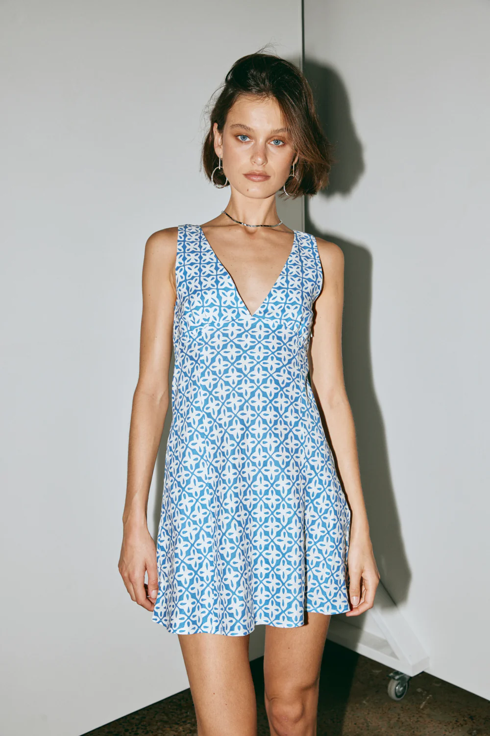 Sun Seeker Bias Cut Linen Mini Dress Blue