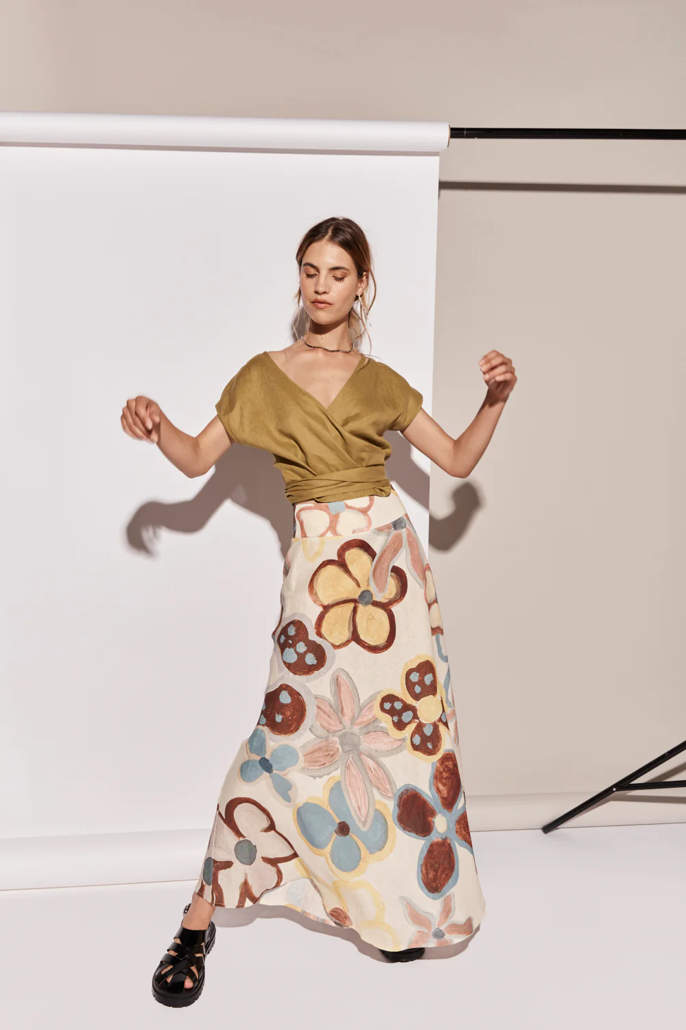 Zoé Linen Maxi Skirt Flower